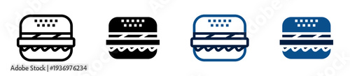 Conjunto de iconos de hamburguesa. Comida rápida, gastronomía urbana, alimento de restaurante, menú de comida callejera. Ilustración vectorial