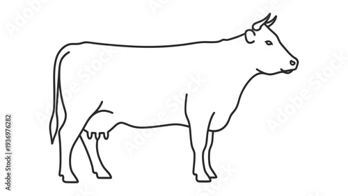 Dairy Cow Outline: A simple, elegant outline of a dairy cow, a symbol of rural life and sustenance. Emphasizing its graceful form and iconic features.