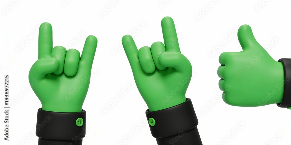 Obraz premium Green Hand Gestures with Black Cuffs