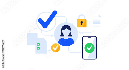Secure Digital Identity Verification (IDV) and KYC Approval Process. Data Protection, User Authentication Workflow, and Mobile Security Compliance Concept.