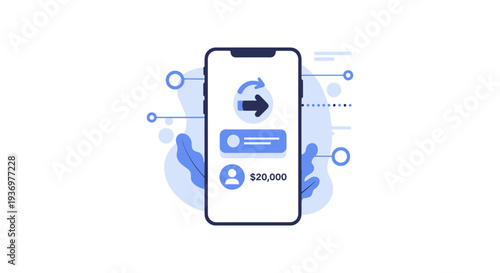 FinTech Smartphone App: Secure Online Financial Transaction, Digital Money Transfer, or Mobile Payment Interface Illustration