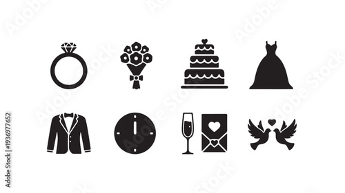 Wedding and Romantic Celebration Icons Set