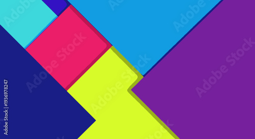 Vibrant and dynamic abstract geometric background with colorful overlapping shapes in a bright studio.