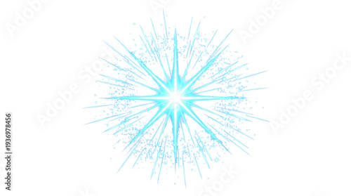 A vibrant blue starburst radiates energy and light on a clean white background