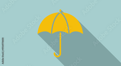Yellow Umbrella Illustration with Long Shadow.