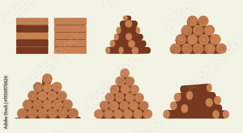 Piles of Logs and Timber Wood.