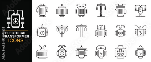 Electricity infrastructure and power transformer icon pack