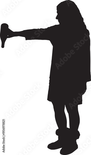 vector, side  view of a woman throwing or emptying a bottle
