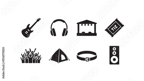 Music Festival and Outdoor Concert Icons Set