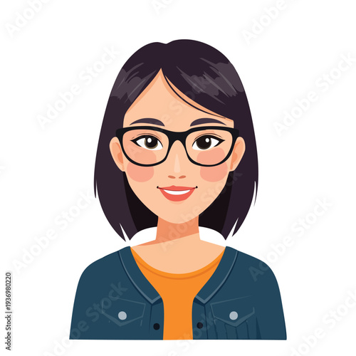 Woman with eyeglasses and a smile in cartoon style