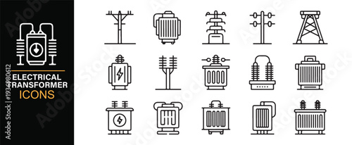 Power transmission and energy distribution outline icon symbols