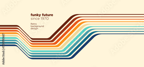 Striped retro background design in a futuristic style with colorful lines. Vector illustration.