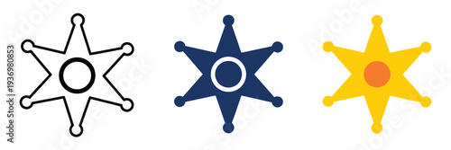 Sheriff badge line icon, law and officer symbol, police badge sign with star emblem, simple linear outline vector illustration for law enforcement and security concept isolated background.