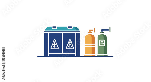 Recycling bins and gas cylinders illustration