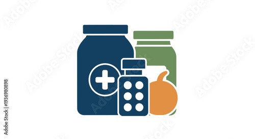 Collection of various medical and health-related containers and bottles