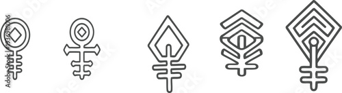 Ancient symbolic line drawings of various geometric shapes