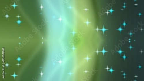 Glowing Green Light Beams with Sparkling Stars.