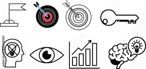 Collection of business and psychology related icons