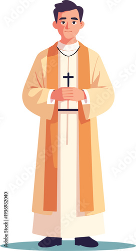 PRETE VESCOVO PARROCO CHIESA CELEBRAZIONE MESSA domenica feste natale cerimonia battesimo compleanno vettoriale parrocchia 