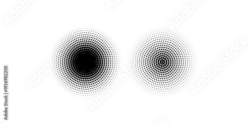 Set of halftone dots gradient pattern texture isolated on white background. Straight dotted spots using halftone circle dot raster texture. Vector blot half tone collection. eps10