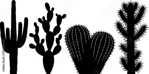 Set of four black cactus silhouettes