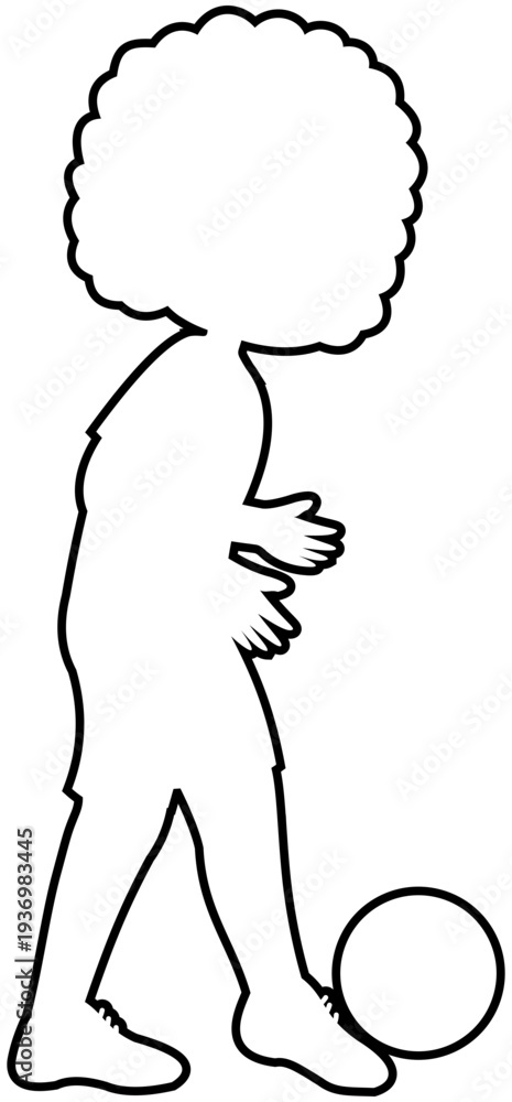 Fototapeta premium Afro Girl Dribbling with the Top of the Foot Soccer Technique Step 3 Outline Illustration. Editable Color Vector