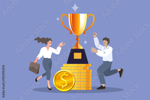 Business success and achievement concept with people celebrating victory