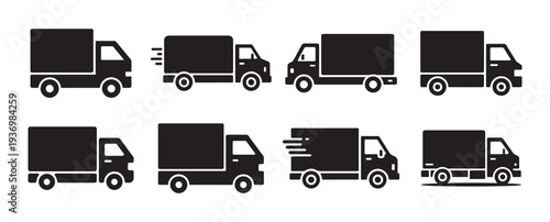 Delivery Truck vector icon set. Logistics delivery truck silhouette. Fast shipping truck. Illustration eps 10