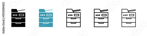 Copy machine icons collection in black and blue colors
