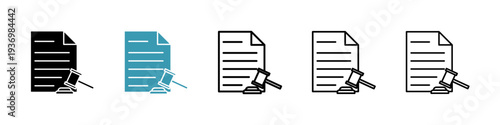 Court decision icons collection in black and blue colors