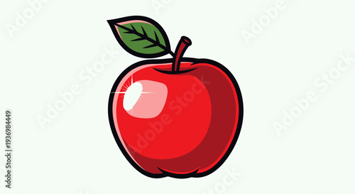 Red Apple with Green Leaf Illustration.