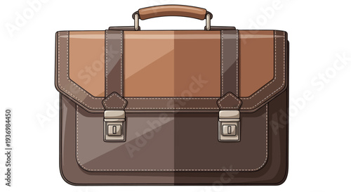 Brown Leather Briefcase with Buckles and Handle.