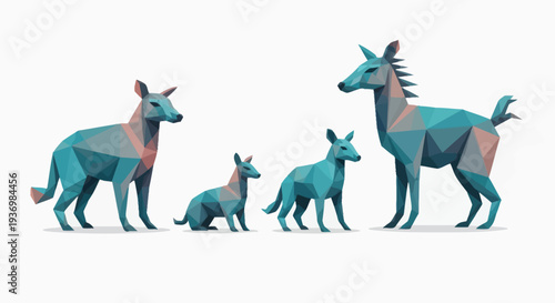 Geometric Donkeys and Foal Illustration Art.