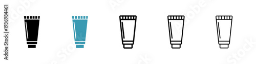 Cream tube icons collection in black and blue colors