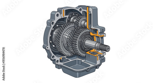Mechanical Gearbox Component with Shaft and Housing.