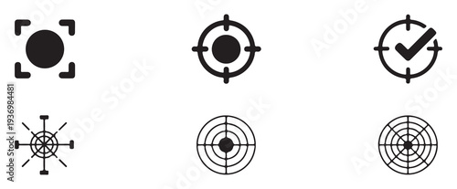 Plus, Like Button, Gallery Image, Bullseye Target, Wheel and Sun. vector illustration eps 10