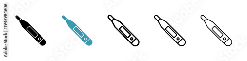 Digital thermometer icons collection in black and blue colors