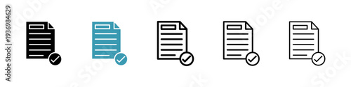 Document accepted icons collection in black and blue colors