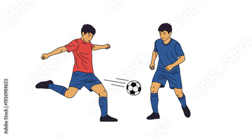 Two Soccer Players Kicking Ball.