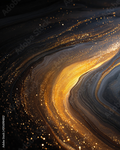 Abstract Golden Flow: A mesmerizing artistic representation showcases a cascade of molten gold against a deep, contrasting backdrop, creating a visually stunning effect.