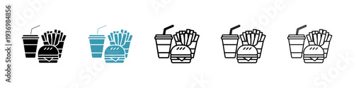 Fast food icons collection in black and blue colors