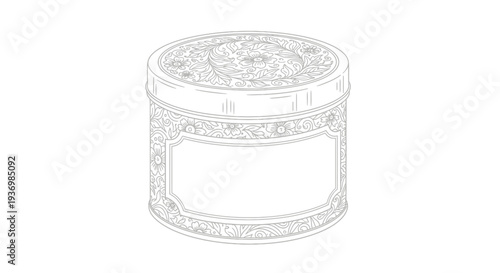 Ornate Cylindrical Container with Decorative Lid.