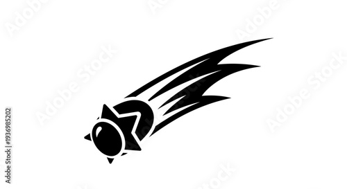 Black Simple Cartoon Rocket Flying Fast.