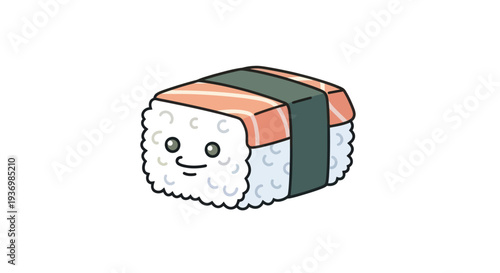 Cartoon Sushi Roll with Happy Face.