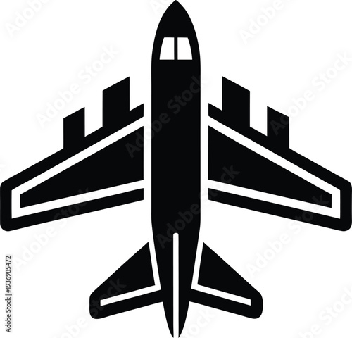 Black airplane icon isolated on white background