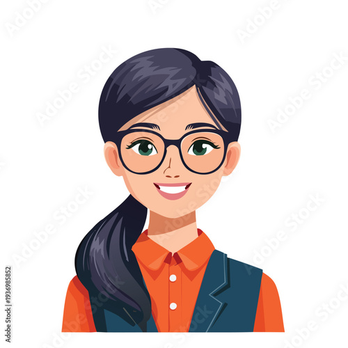 Woman with glasses smiles portrait illustration