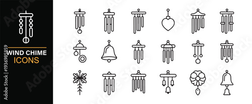 Wind chime hanging ornament outline icons for peaceful decor