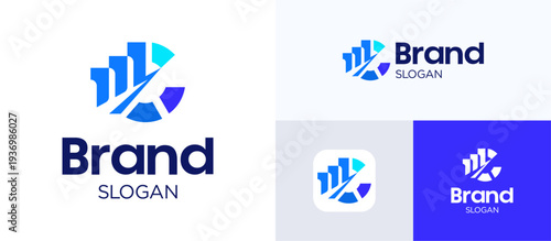 Modern Letter C bar chart shapes logo icon design, Symbol initial letter alphabet sign with analytics data graph vector illustration template for growth and identity business company