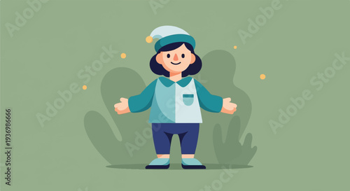 Cartoon child wearing pajamas and a nightcap, arms spread wide