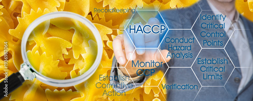 HACCP (Hazard Analysis and Critical Control Points) - Food Safety and Quality Control about Italian pasta in food industry - concept image